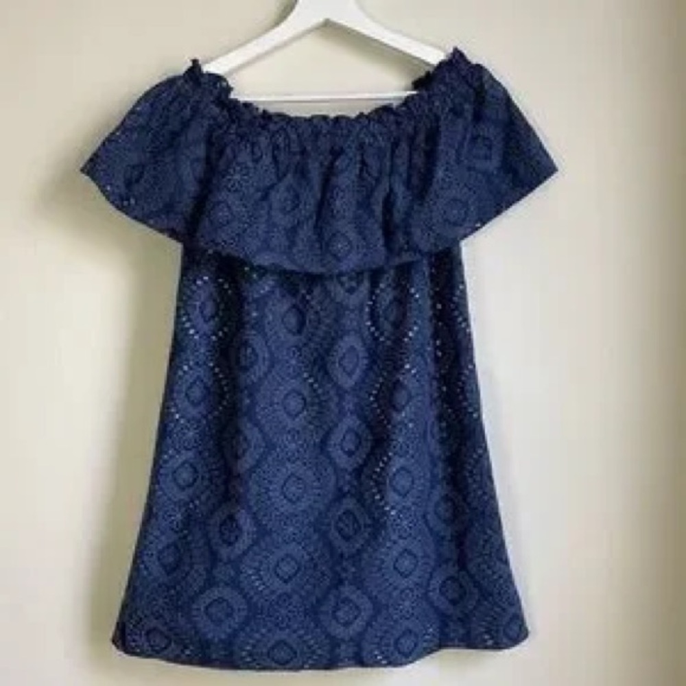 Lilly Pulitzer La Fortuna Off-Shoulder Top XL Navy